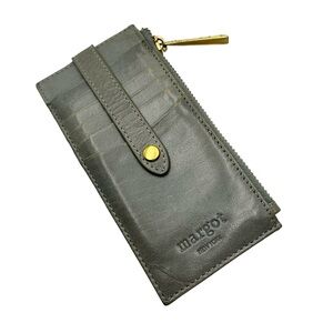 Margot Gray Leather Card Holder with Gold Accent